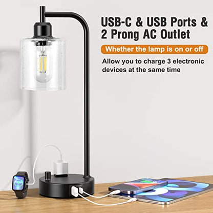 Industrial Bedside Lamps Set of 2, Fully Dimmable Desk Lamps for Bedroom - color: Seeded Clear