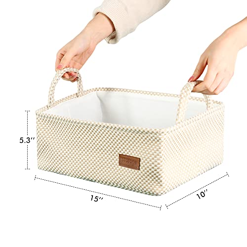 Medium Beige Basket,Cute Decorative Basket Burlap Storage Organizer Bin for Gifts Empty with Handles for Shelves,Closets, Laundry, Nursery,Toys,Books15*10"* 5.3"