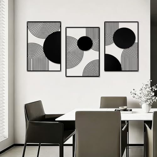 YIYA 3 Pieces Black Metal Wall Decor Black Modern Geometric Wall Decor Hanging Minimalist Line Wall Art for Bedroom Living Room Bathroom Balcony Gallery - style: semicircle