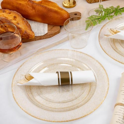 WELLIFE 210Pcs Gold Glitter Dinnerware Set, Gold Glitter Disposable Dinnerware for 30 Guests, Include: 30Dinner Plates, 30Dessert Plates, 90Gold Glitter Silverware, 30 Cups, 30 Paper Napkins - color: Gold Glitter, style: 210PCS（30 Guests）