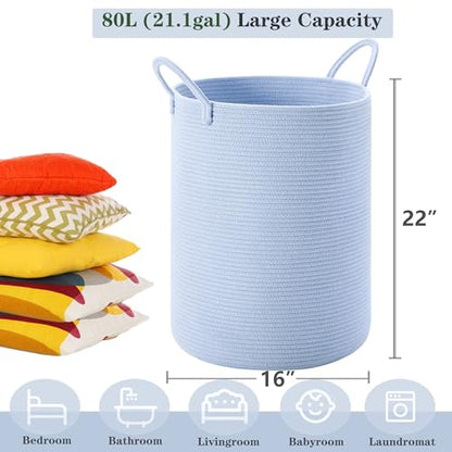 80L Large Blue Hamper Tall Woven Laundry Basket - color: Blue