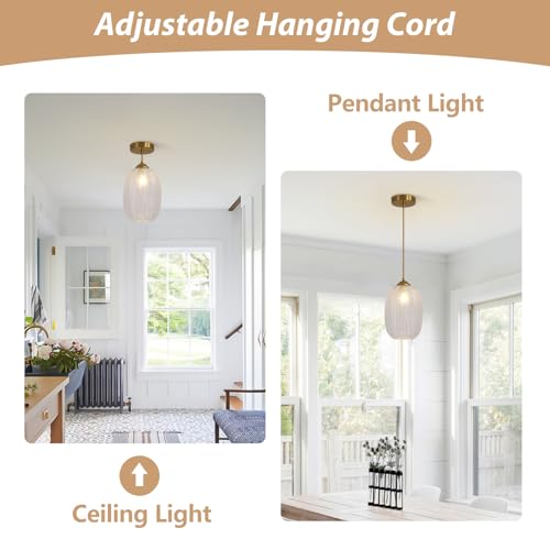 KCO Lighting Clear Glass Globe Pendant Light Ribbed Ceiling Light Brass Pendant Lights Kitchen Island Mid Century Modern Ceiling Hanging Light Gold Single Pendant Light - color: 15cm-Clear