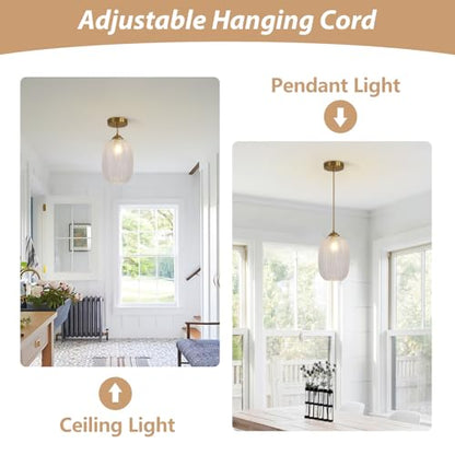 KCO Lighting Clear Glass Globe Pendant Light Ribbed Ceiling Light Brass Pendant Lights Kitchen Island Mid Century Modern Ceiling Hanging Light Gold Single Pendant Light - color: 15cm-Clear