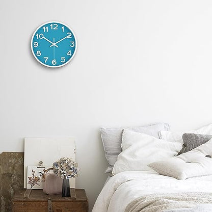HIPPIH 10 Inch Wall Clock, 2Pack Silent Non Ticking Battery Operated Clocks - color: Blue, size: 10 inches