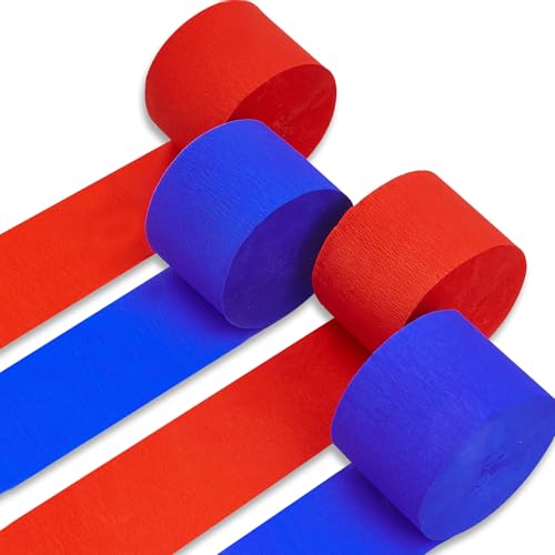 PartyWoo Red and Blue Crepe Paper 4pcs 328 FT Red Blue Streamers - color: Blue Red-9617
