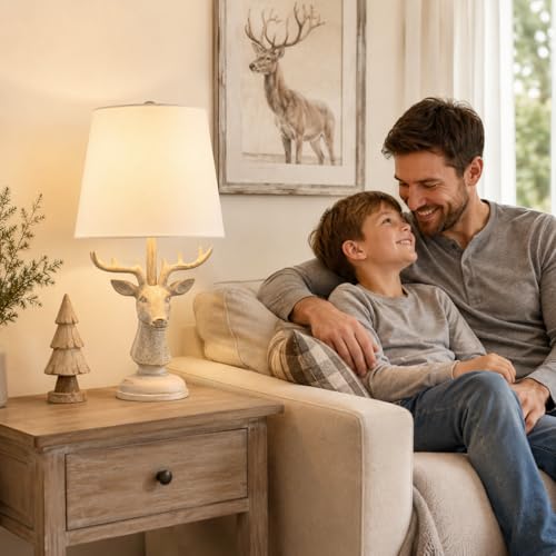 Cabin Lodge Deer Table Lamp.Woodland Animal Lamp for Bedroom or Nursery - color: Deer-Novelty Brown White
