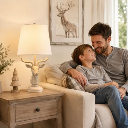 Cabin Lodge Deer Table Lamp.Woodland Animal Lamp for Bedroom or Nursery - color: Deer-Novelty Brown White