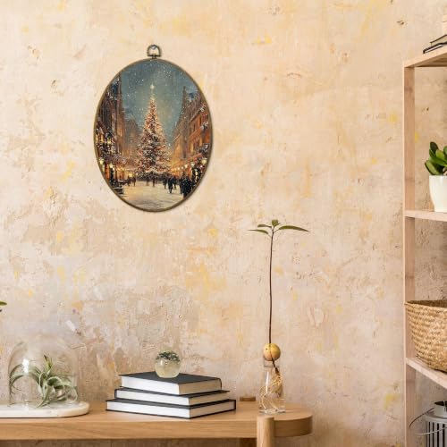 CUANFDDSF Rustic Christmas Winter Village Oval Wall Art Decor 8.6x11.4 Inch - color: Colour 08