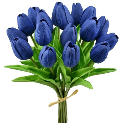 Mandy's 20 Stems Navy Blue Artificial Tulip Flowers for Home Centerpieces - color: Navy Blue