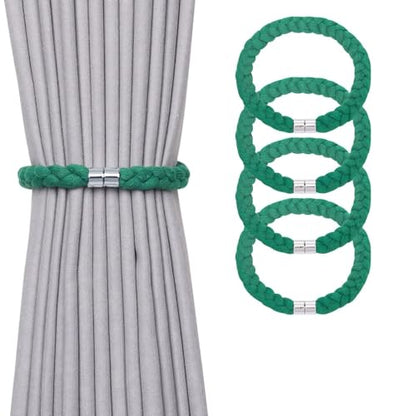 NICEEC 4 Pack Natural Cotton Rope Magnetic Curtain Tiebacks Elegant Twisted Braid Style Drape Tie Backs Soft Hand-Woven Rope Curtain Holdbacks for Home & Office Window Draperies (Green-01) - color: Green-01, size: 4 Pack