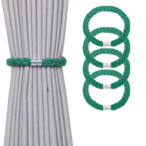 NICEEC 4 Pack Natural Cotton Rope Magnetic Curtain Tiebacks Elegant Twisted Braid Style Drape Tie Backs Soft Hand-Woven Rope Curtain Holdbacks for Home & Office Window Draperies (Green-01) - color: Green-01, size: 4 Pack