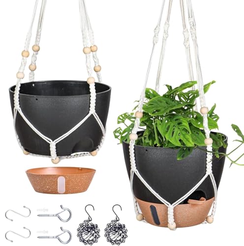 10 Inch Hanging Planters for Indoor Plants, 2 Pack, Self Watering, Black - color: Black, size: 10 Inch