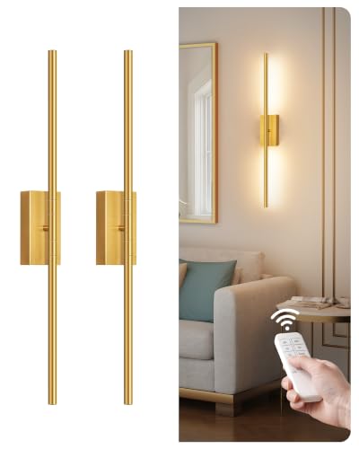 27.6" Wireless Battery Operated Wall Sconces Set of 2, Modern Rechargeable Lamp with Remote, 360° Rotation, 10000mAh, Touch Dimmable Lights for Bedroom, Living Room, Hallway, Gold D06YBP205 - color: Gold, size: 27.6 Inches