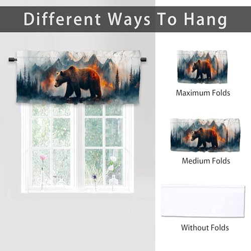Brown Bear Kitchen Curtains 2 Pack Mountains Trees Oil Painting Kitchen Curtains Room Darkening Curtains Rod Pocket Window Treatment Valances 54x18 inch - color: Brown Bear