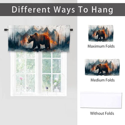 Brown Bear Kitchen Curtains 2 Pack Mountains Trees Oil Painting Kitchen Curtains Room Darkening Curtains Rod Pocket Window Treatment Valances 54x18 inch - color: Brown Bear