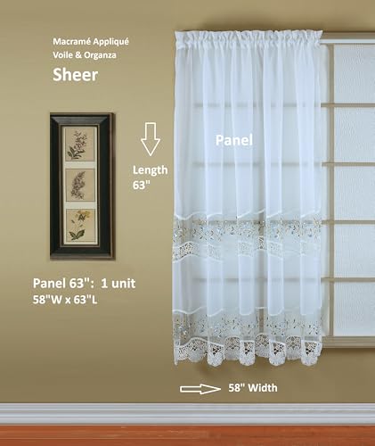 Today's Curtain, Vintage Macramé Organza Panel 63", White/Blue, 58" W x 63" L - color: White/Blue, size: 58"W x 63"L (Pack of 1)