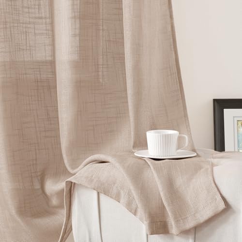 HOMEIDEAS Beige Linen Textured Sheer Curtains, 52 X 108 Inch,2 Panels - color: Beige/Taupe, size: 52"W x 108"L (Pack of 2)
