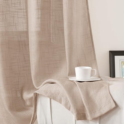HOMEIDEAS Beige Linen Textured Sheer Curtains, 52 X 96 Inch, 2 Panels - color: Beige/Taupe, size: 52"W x 96"L (Pack of 2)