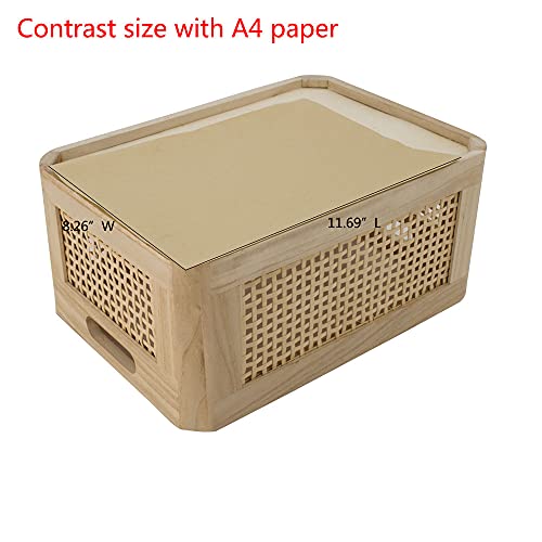 Rattan Woven Wooden Storage Basket Set of 2, Round‑corner Rectangular - size: Rectangle A - 2-Piece Set (Large & Small)