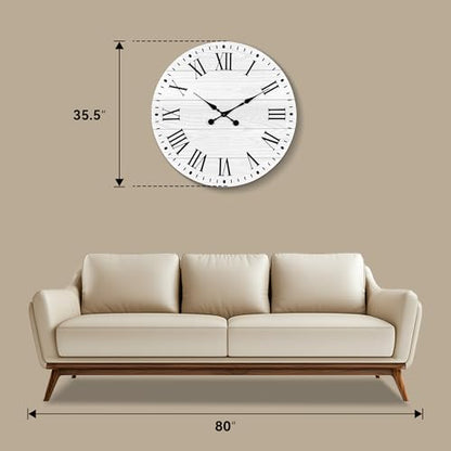Large Wall Clock with Roman Numeral, 35.5” Shiplap Farmhouse Hanging Clock - color: White, size: 35.5 Inch