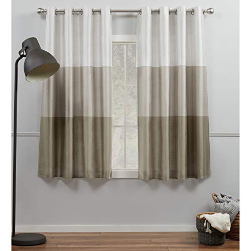 Exclusive Home Chateau Striped Faux Silk Grommet Top Curtain Panel Pair, 54"x63", Taupe - color: Taupe, size: 54"W x 63"L (Pack of 2)