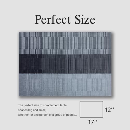 Placemats Set of 6 - Easy Clean Woven Vinyl Placemats for Dining Table, Indoor/Outdoor Place Mats, Washable PVC Table Mats （Silver Gray Black） - color: D-silver Gray Black