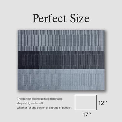 Placemats Set of 6 - Easy Clean Woven Vinyl Placemats for Dining Table, Indoor/Outdoor Place Mats, Washable PVC Table Mats （Silver Gray Black） - color: D-silver Gray Black