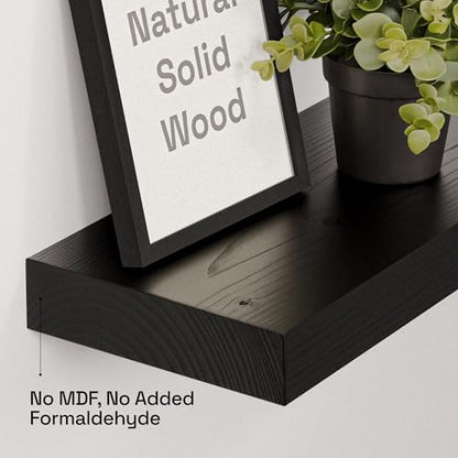 Solid Wood Floating Shelves For Wall 16 inch Black, Bathroom Wooden Shelf - color: Black, size: 16 Inch
