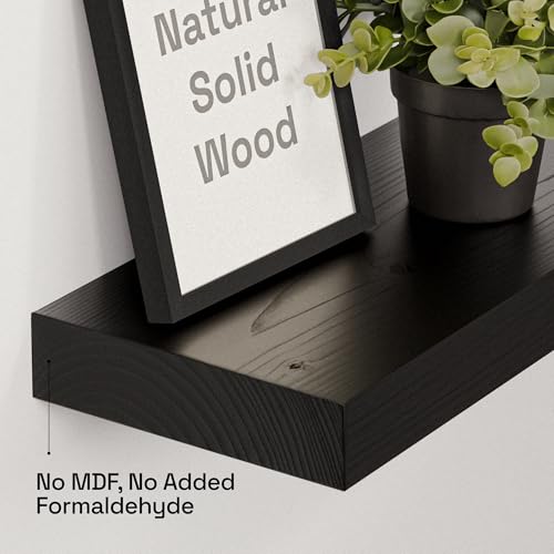 Solid Wood Floating Shelves for Wall 12 Inch Black, Small Wooden Shelf - color: Black, size: 12 Inch