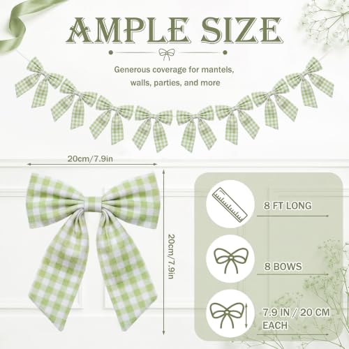 Flutesan 8 Ft Sage Green Gingham Bow Garland, Fabric Bow Farmhouse Decor - color: Sage Green, style: Gingham
