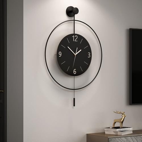 Cuspin Modern Wall Clock with Pendulum, Large Black Metal Decorative Clock - color: Black Modern