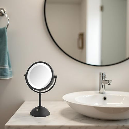 JERDON Tabletop Makeup Mirror with Lights - 1X/8X Magnification - Black 8.5" Vanity Mirror - Model HL8808BKL - color: Black