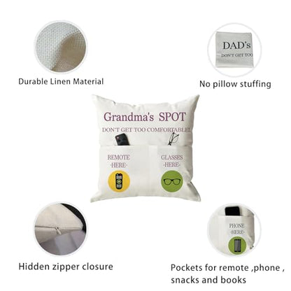 ONFAON Grandma Gifts, Grandma's Spot Throw Pillow Covers 18x18 Inch,Birthday Christmas Thanksgiving Day Gifts for Grandma Mom,2-Pocket - color: Grandma 2-pocket
