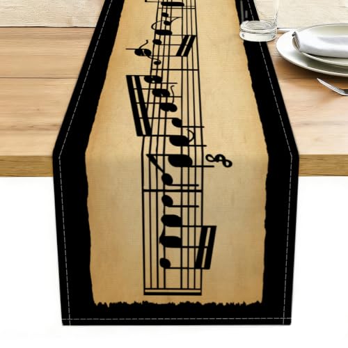 Vintage Moderato Sheet Music Note Table Runner, Linen Musical Notes Decor - color: Vintage Music Art