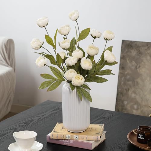 VIERENA 6 Pcs 27" Faux Silk Peony Artificial Flowers Stems for Vase (Cream) - color: Cream