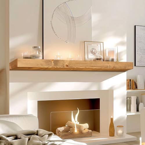 48x7x3in Solid Pine Wood Fireplace Mantel, Natural Wood - color: Natural Wood, size: 48x3x7-solid
