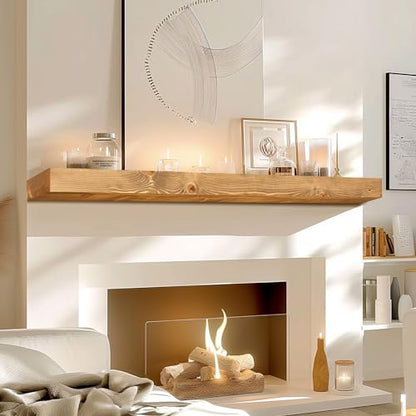48x7x3in Solid Pine Wood Fireplace Mantel, Natural Wood - color: Natural Wood, size: 48x3x7-solid