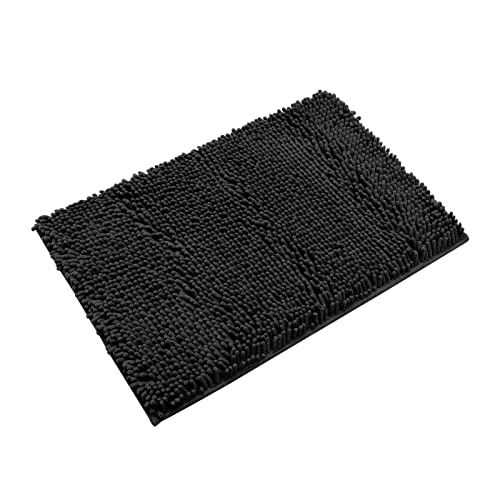 Non-Slip Bath Rug,Extra Soft Microfiber Bedroom Shag Carpet with Anti-Slip Backing,Water/Dust Absorbent Fast Dry Shower Mat,Sound Insulated Stairs Pad,Machine Washable (Black,19 x 31 Inches) - color: Black, size: 19"x31"
