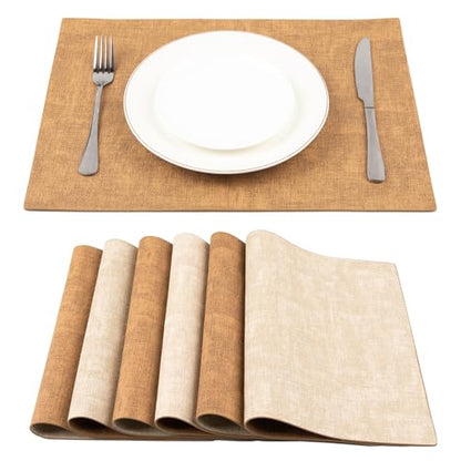 SUEH DESIGN Leather Placemats Table Mats Set of 6, Camel and Beige - color: A: Camel & Beige