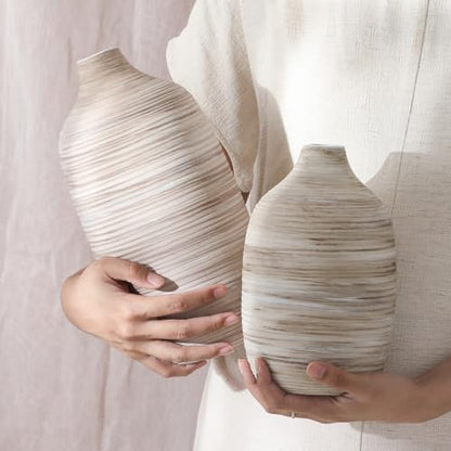 ALMA 9" Boho Flower Vase, Ceramic Pampas Grass Vases for Modern Farmhouse - color: Oval-white-9''