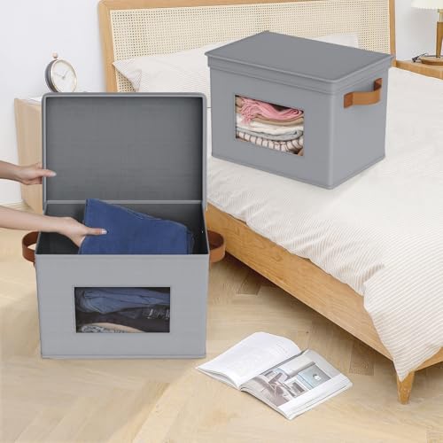 Univivi Fabric Storage Bins with Lids for Clothes 3 Pack, Grey - color: Gray