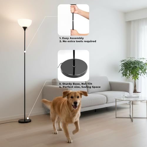 LALISU Floor Lamp, Standing Lamps with White Plastic Shade, Led Floor Lamp - color: ALL Black