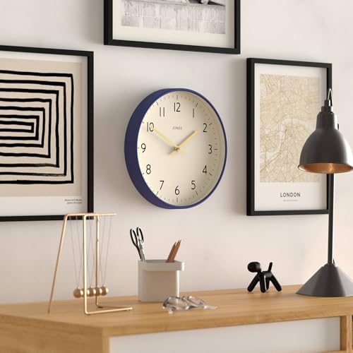 JONES CLOCKS® Studio Clock | Modern Round wall Clock | 12" | Navy Blue - color: Navy Blue