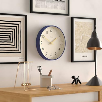 JONES CLOCKS® Studio Clock | Modern Round wall Clock | 12" | Navy Blue - color: Navy Blue