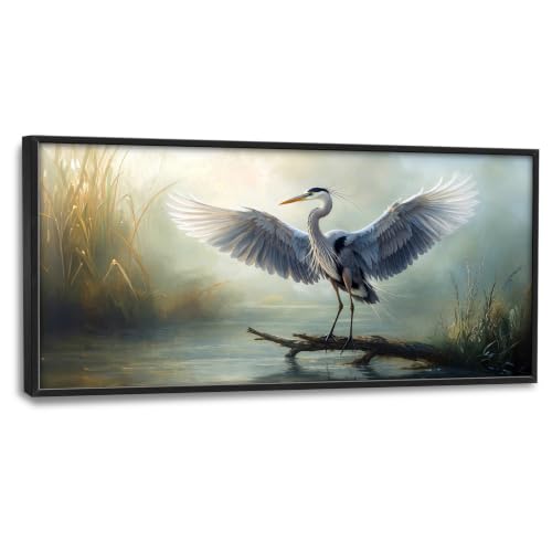 Voxlyra Large Framed Blue Heron Wall Art Decor for Living Room 60'' × 30'' - color: Blue Heron