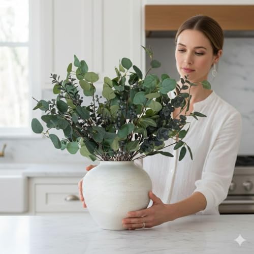 SilkSerenade Large Round Vase for Bedroom Kitchen Living Room Table, Contemporary Farmhouse Decorative Flowers Iron Vases, Rustic Earthy Japandi Wabi Sabi Modern Centerpieces (Brushed Round Large) - color: Brushed Round Large