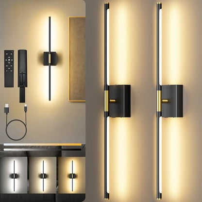 10000mAh Battery Operated Wall Sconces Set of 2, Black Gold-29Inch - color: Black Gold
