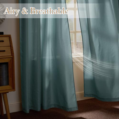 NICETOWN Non-See-Through Turquoise Privacy Sheer Curtains 84 Inches Long - color: Teal, size: 52"W x 84"L (Pack of 2)