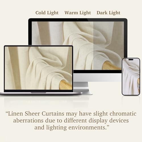 StangH Sheer Linen Curtains 84 inch Length 2 Panels Set, Natural Flax Linen Semi Sheer Curtains Soft Breathable Light Filtering Farmhouse Drapes for Living Room Sliding Door, W55 x L84