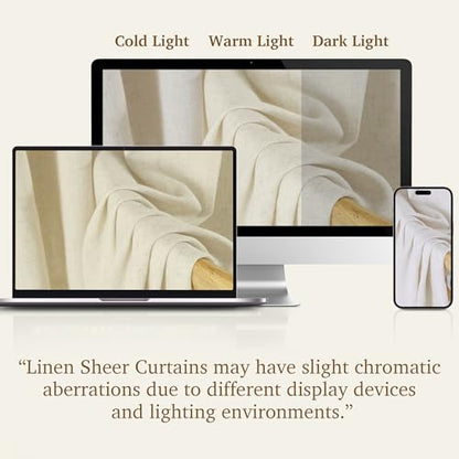 StangH Sheer Linen Curtains 84 inch Length 2 Panels Set, Natural Flax Linen Semi Sheer Curtains Soft Breathable Light Filtering Farmhouse Drapes for Living Room Sliding Door, W55 x L84